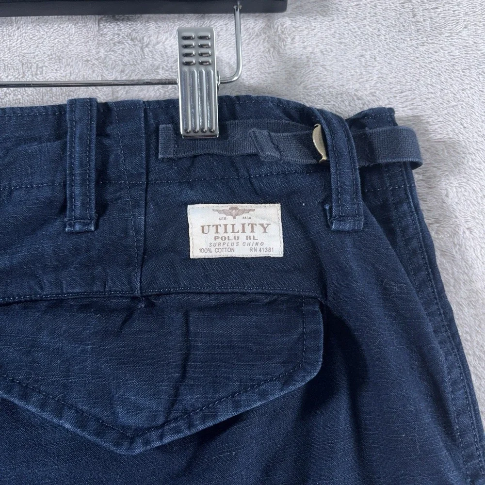 Polo Ralph Lauren Utility Surplus Cargo Pants Mens 36x27 Navy Blue Slim Fit